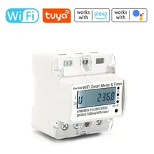 Tuya WiFi Интеллектуальный 1P измеритель мощности электроэнергии Монтаж на DIN-рейку Мультиэнергетический монитор тока Мобильный телефон ПРИЛОЖЕНИЕ Удаленное управление устройством