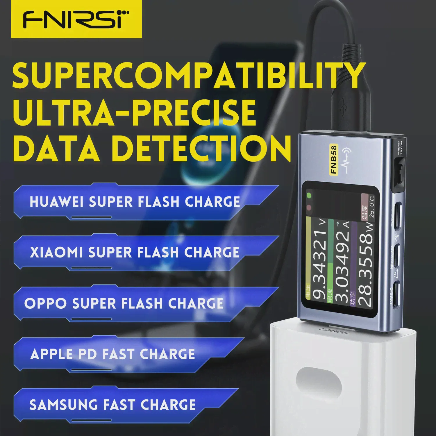FNIRSI-FNB38/48S/48P/58/C1 Type-C PD Триггер USB-C Вольтметр Амперметр Протокол быстрой зарядки Тестовый измеритель Type-C Power Bank Тестер-0
