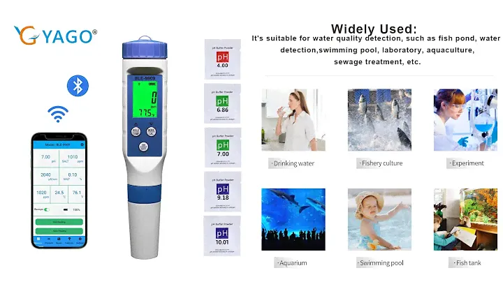 RCYAGO BLE-9909 Smart Blue Tooth pH/TDS/EC/Salinity/Temp Tester Powered by YINMIK Mobile App